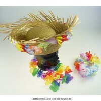 Set Strohhut Karibik, Blumenkette Aloha und Hawaii Armbänder 2 mal