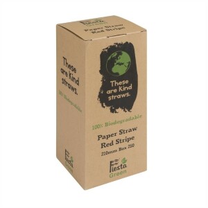 Fiesta Green Kompostierbare Papiertrinkhalme rot geringelt (250 Stück)